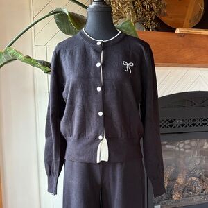 Black Cardigan with White Details